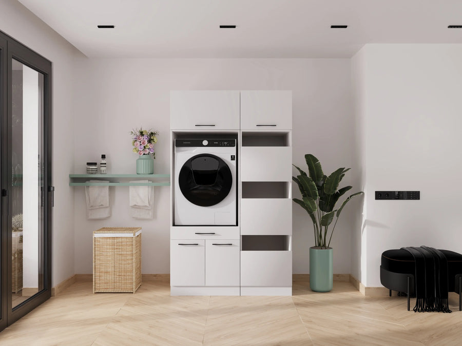La machine à laver vibre dans le meuble.
