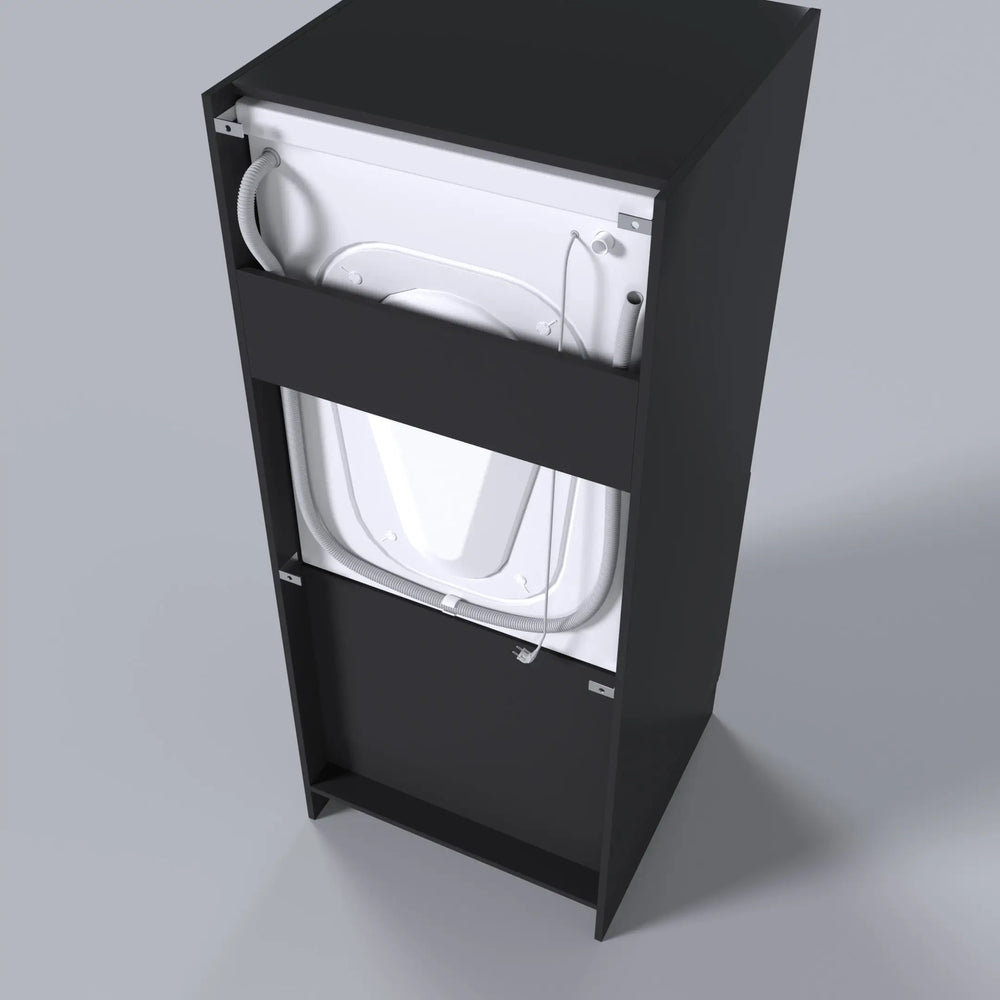 Is er voldoende ruimte achter de wasmachine in de kast voor leidingen?