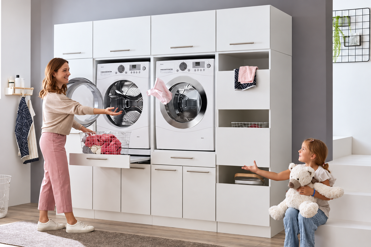 Wasmachinekast van Wasdroom geplaatst in huis